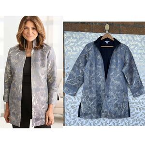 Grace Chuang Blue Brocade Kimono Jacket XL Vintage Swirl Wave Whimsigoth